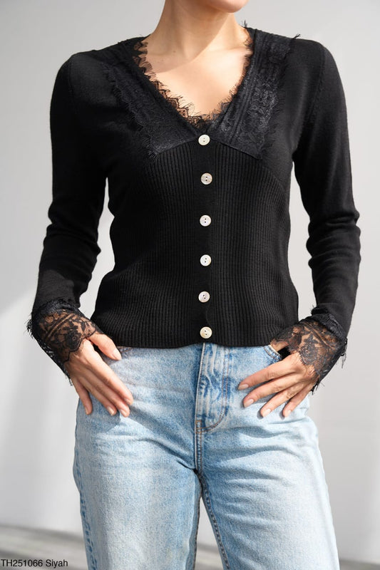 Lace-Trim Knit Cardigan