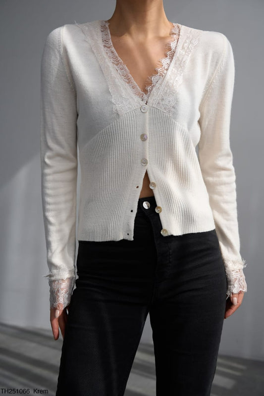Lace-Trim Knit Cardigan